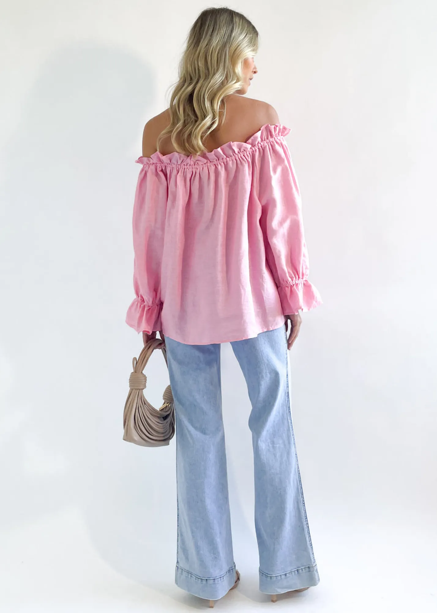 Women Gingham & Heels Blouses>Adah Off Shoulder Linen Blouse
