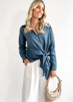 Women Gingham & Heels Blouses>Arie Linen Blouse