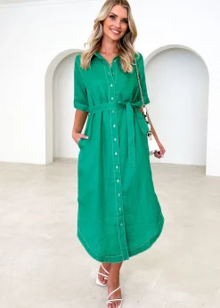 Women Gingham & Heels Midi>Arwa Linen Midi Dress