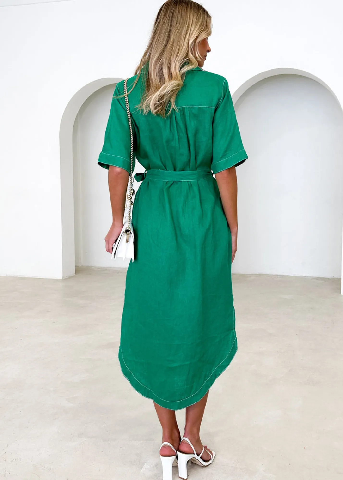 Women Gingham & Heels Midi>Arwa Linen Midi Dress