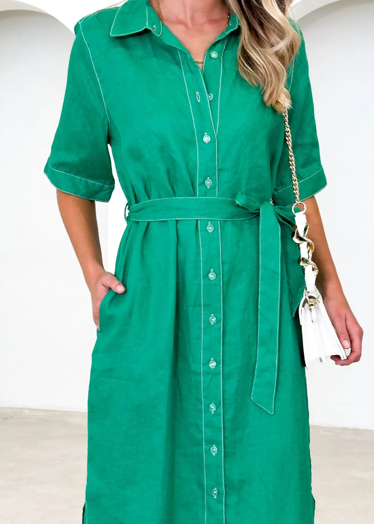 Women Gingham & Heels Midi>Arwa Linen Midi Dress
