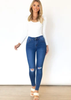 Women Gingham & Heels Jeans><noscript><img width=
