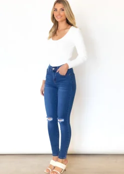 Women Gingham & Heels Jeans><noscript><img width=