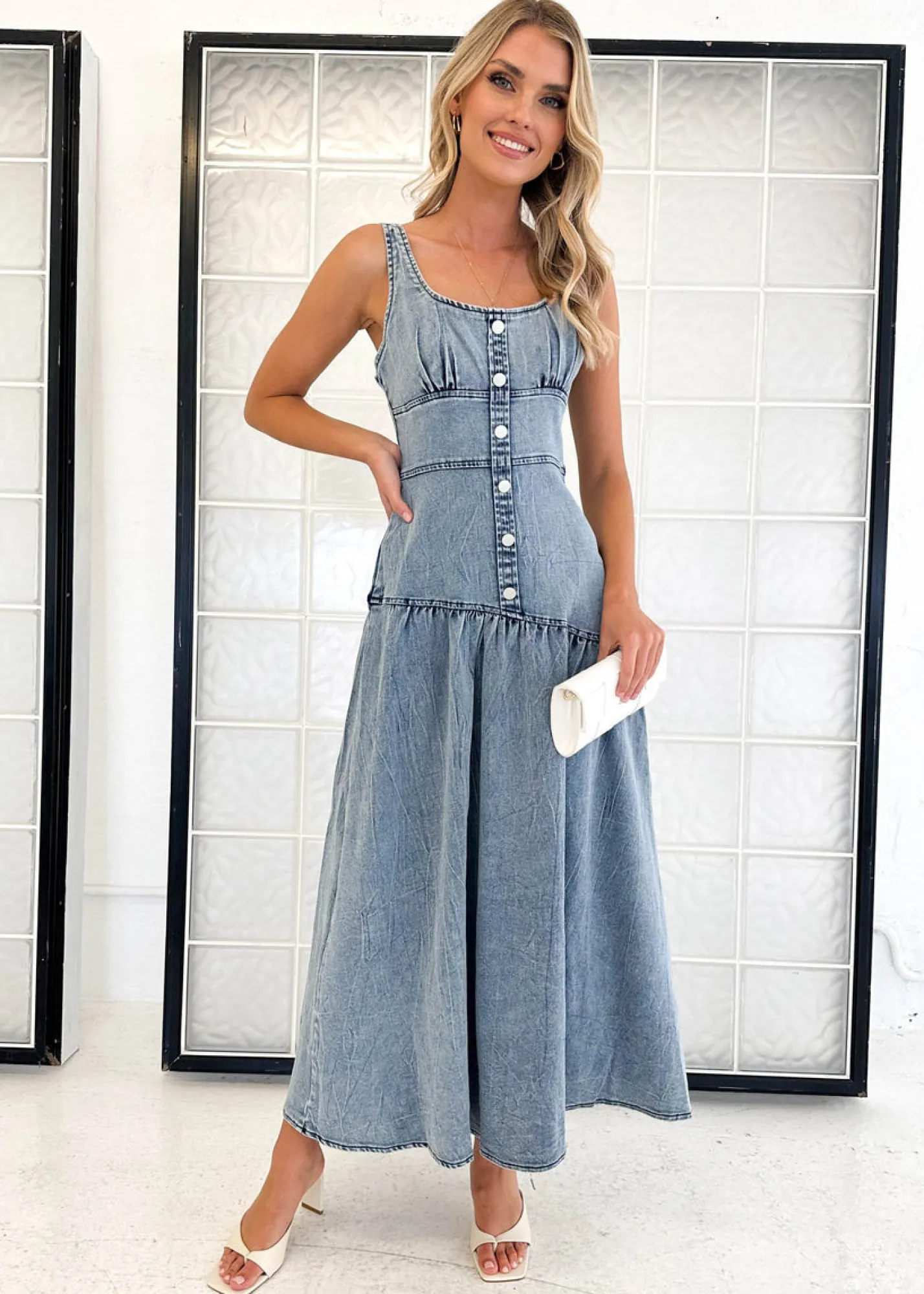 Women Gingham & Heels Midi>Breah Denim Midi Dress