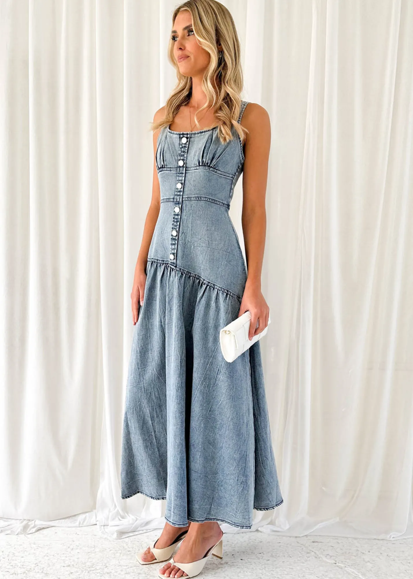 Women Gingham & Heels Midi>Breah Denim Midi Dress