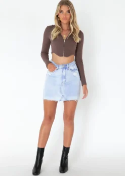 Women Gingham & Heels Crops>Bryton Longsleeve Knit Crop