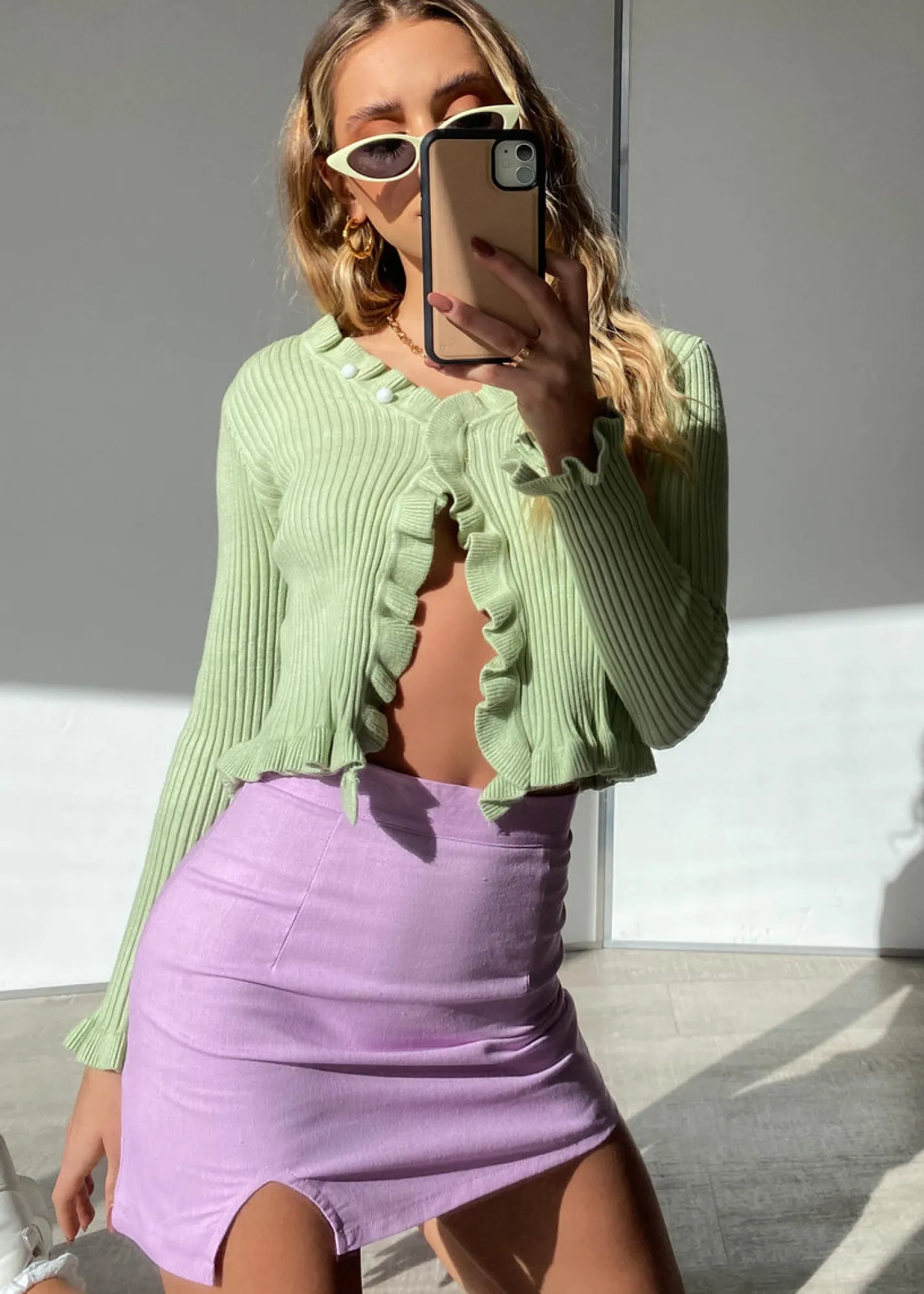 Women Gingham & Heels Knit Tops>Cher Button Knit Top