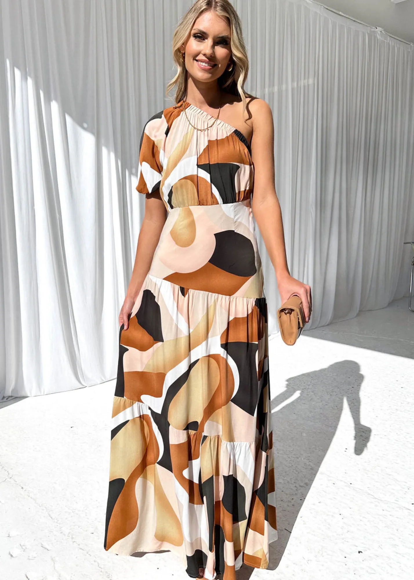 Women Gingham & Heels Maxi>Chi One Shoulder Maxi Dress