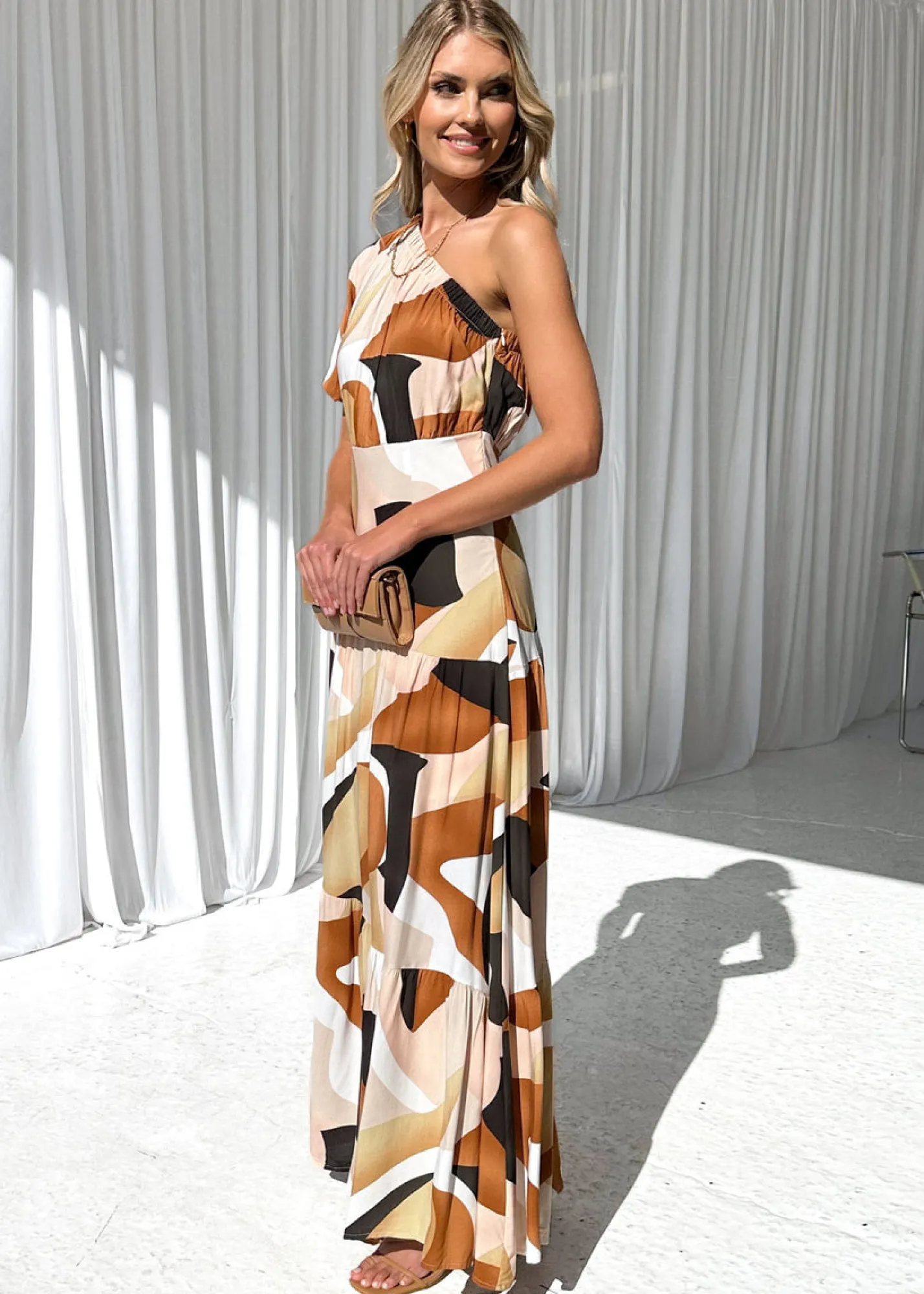 Women Gingham & Heels Maxi>Chi One Shoulder Maxi Dress