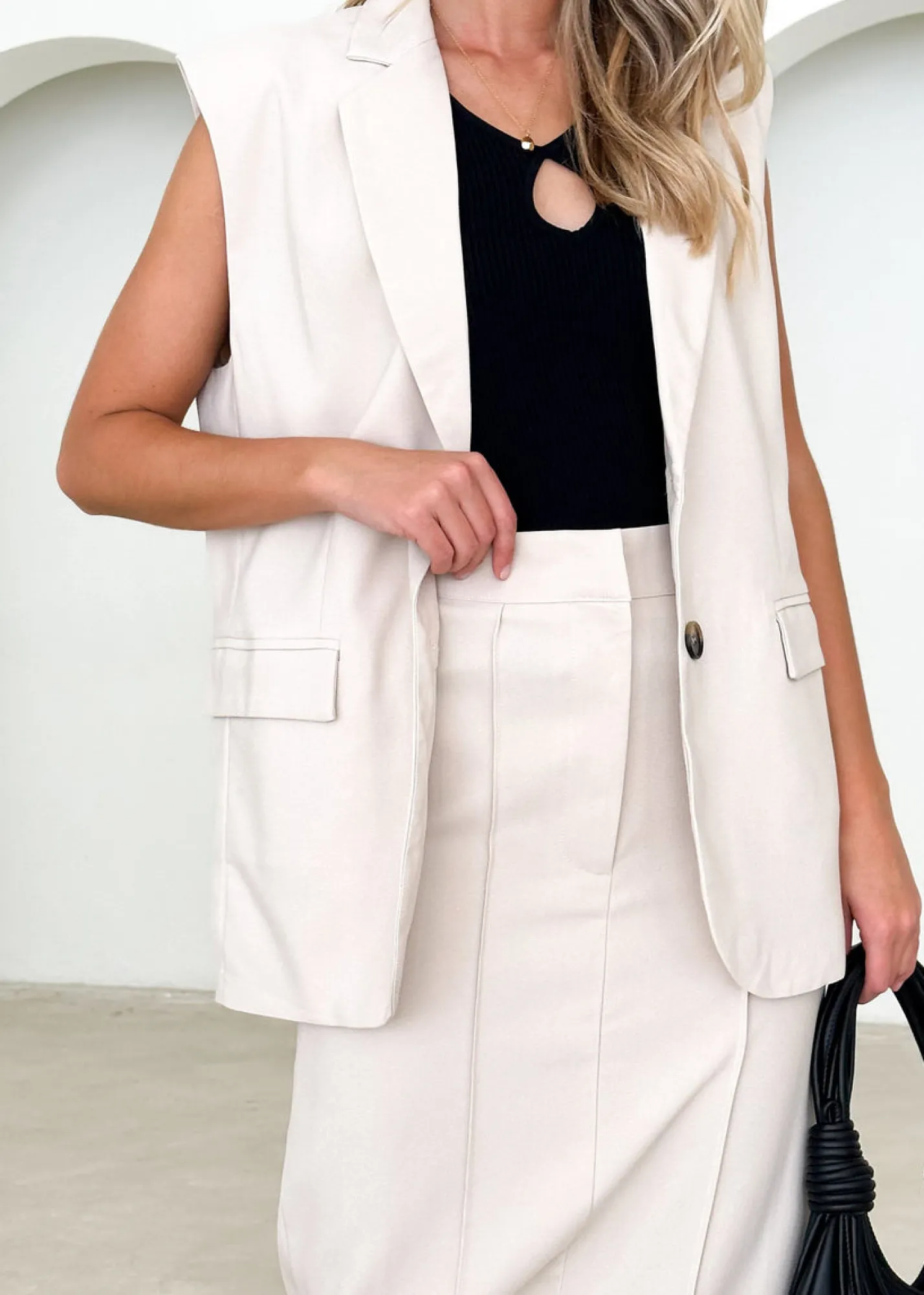Women Gingham & Heels Sets>Corina Sleeveless Blazer