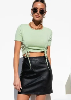 Women Gingham & Heels Crops>Farrah Ruched Knit Crop