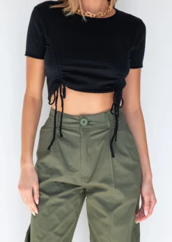 Women Gingham & Heels Crops>Farrah Ruched Knit Crop