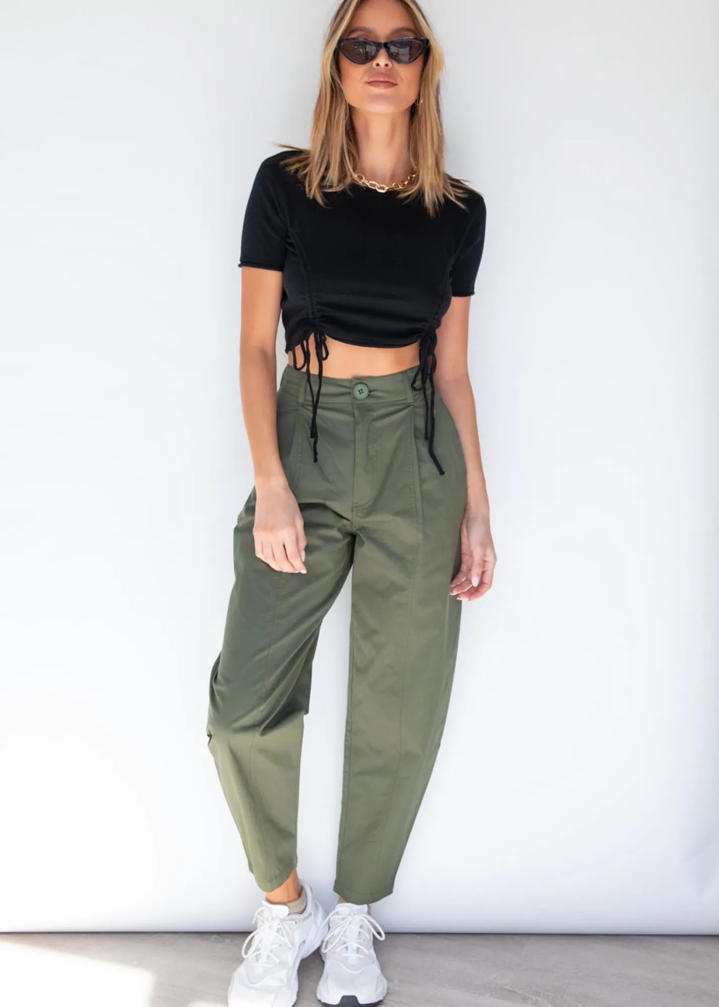 Women Gingham & Heels Crops>Farrah Ruched Knit Crop