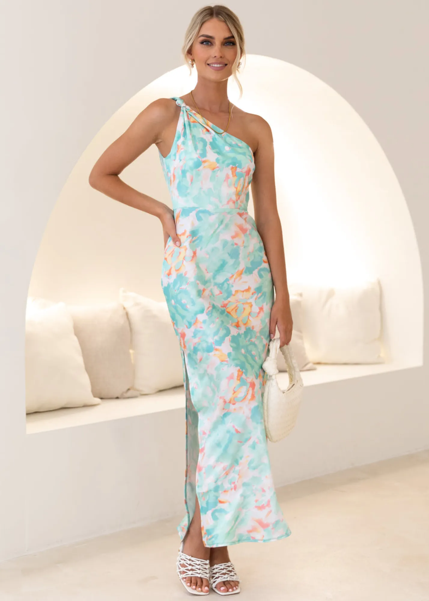 Women Gingham & Heels Maxi>Finnie One Shoulder Maxi Dress