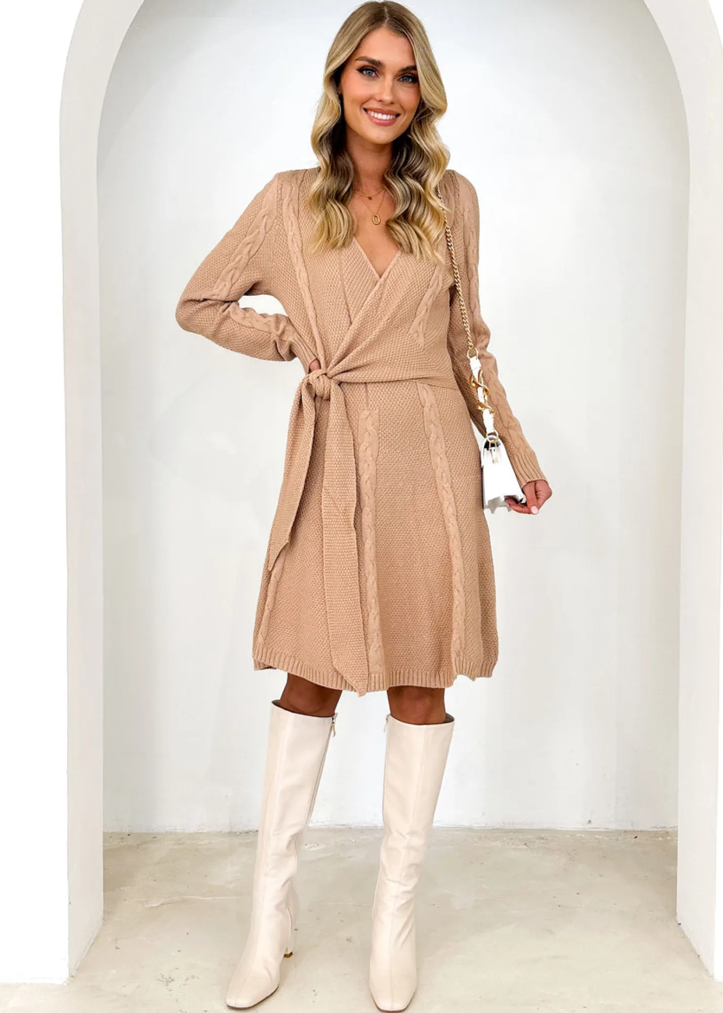 Women Gingham & Heels Knit Dresses>Gabriellah Tie Knit Dress