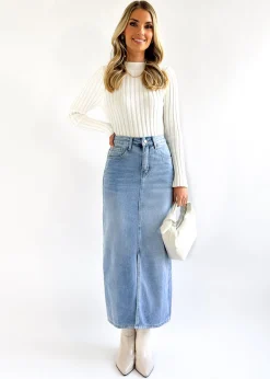 Women Gingham & Heels Skirts>Harpur Denim Midi Skirt