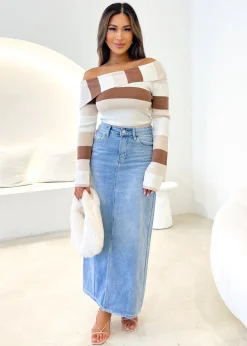 Women Gingham & Heels Skirts>Harpur Denim Midi Skirt