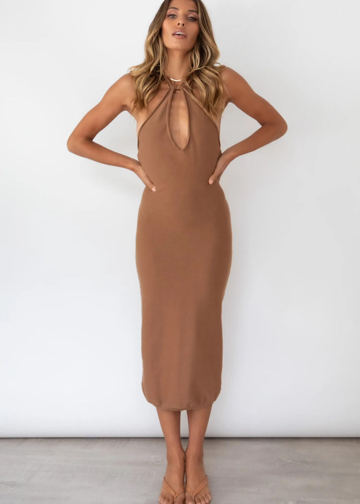 Women Gingham & Heels Knit Dresses>Josey Halter Knit Midi Dress