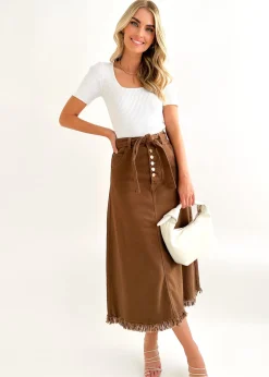 Women Gingham & Heels Skirts>Keila Stretch Denim Midi Skirt