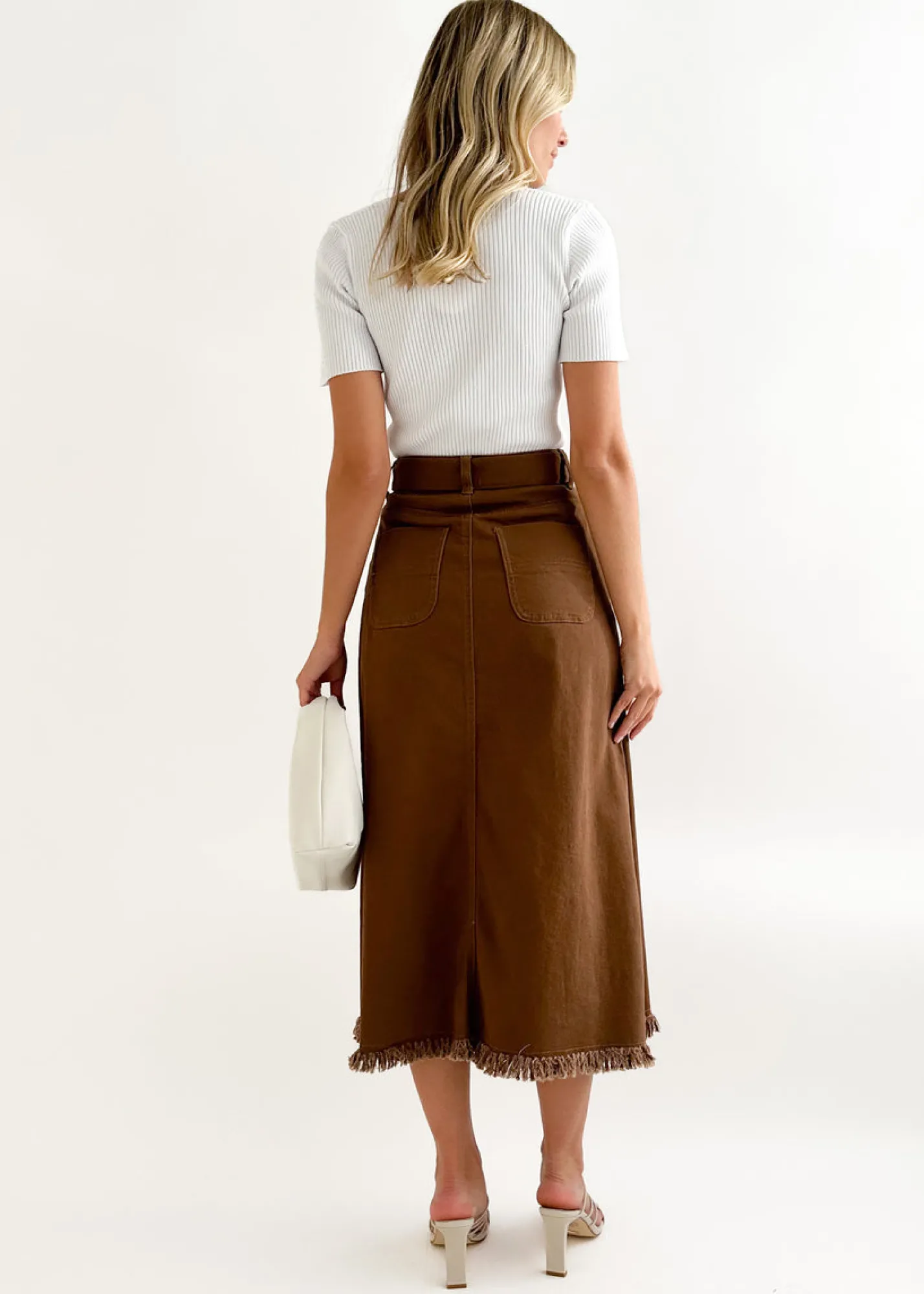Women Gingham & Heels Skirts>Keila Stretch Denim Midi Skirt