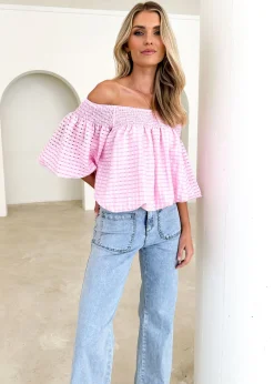 Women Gingham & Heels Off The Shoulder>Keke Off Shoulder Blouse