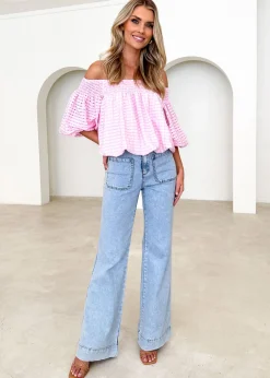 Women Gingham & Heels Off The Shoulder><noscript><img width=