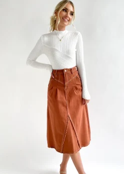 Women Gingham & Heels Skirts>Kierce Stretch Denim Midi Skirt
