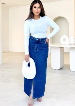 Women Gingham & Heels Skirts>Knoxxy Denim Midi Skirt