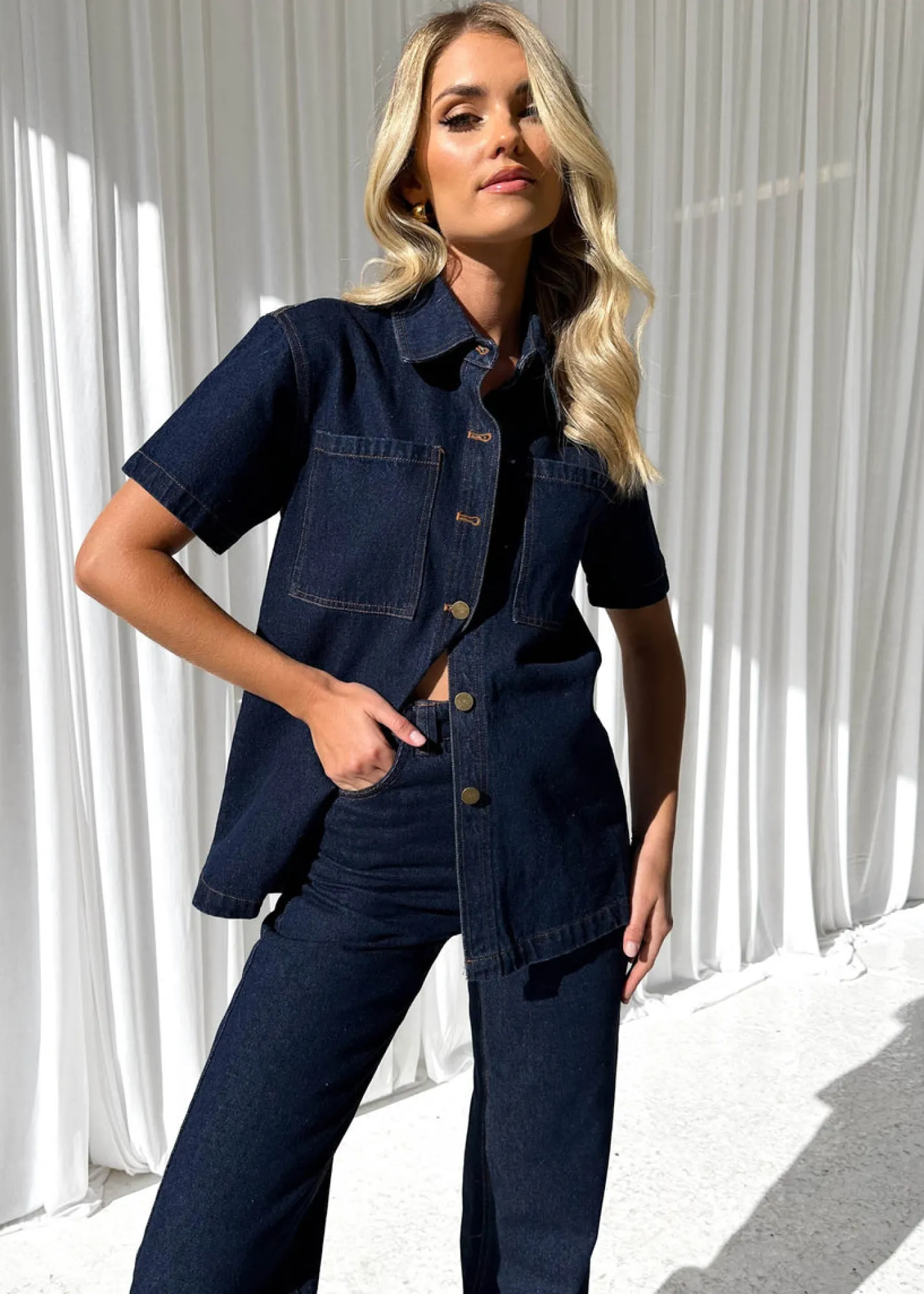 Women Gingham & Heels Sets>Krissy Denim Shirt