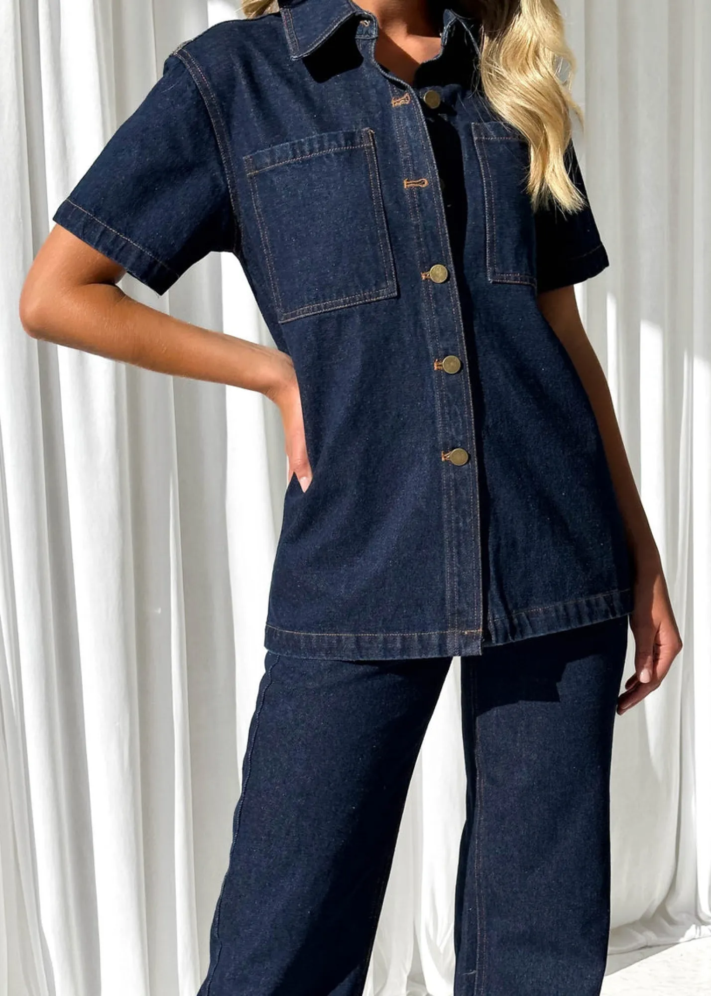 Women Gingham & Heels Sets>Krissy Denim Shirt
