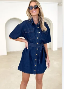 Women Gingham & Heels Short>Lamea Denim Dress