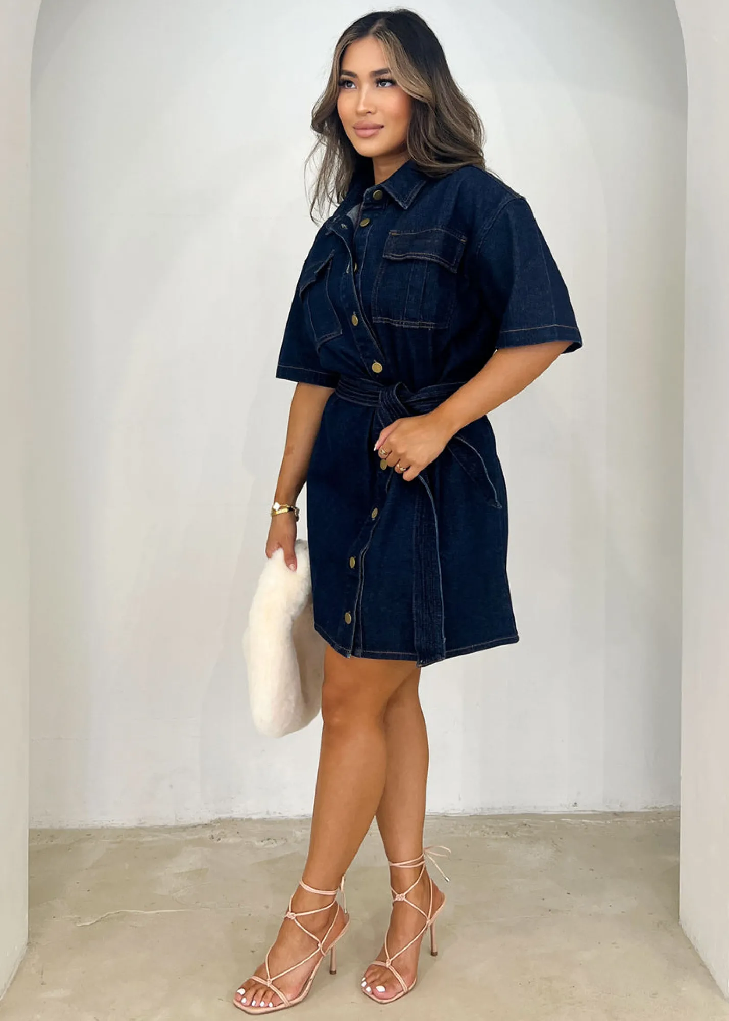 Women Gingham & Heels Short>Lamea Denim Dress