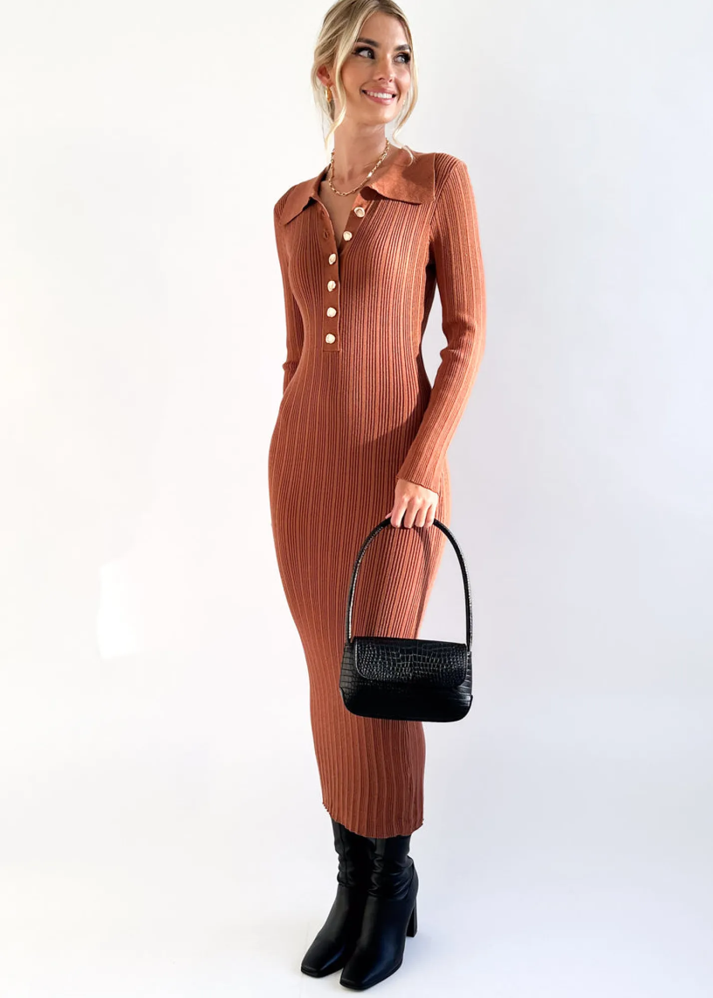 Women Gingham & Heels Knit Dresses>Linnie Knit Midi Dress