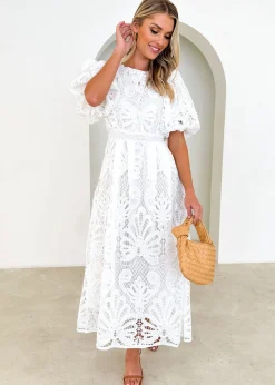 Women Gingham & Heels Midi>Lisa Lace Midi Dress