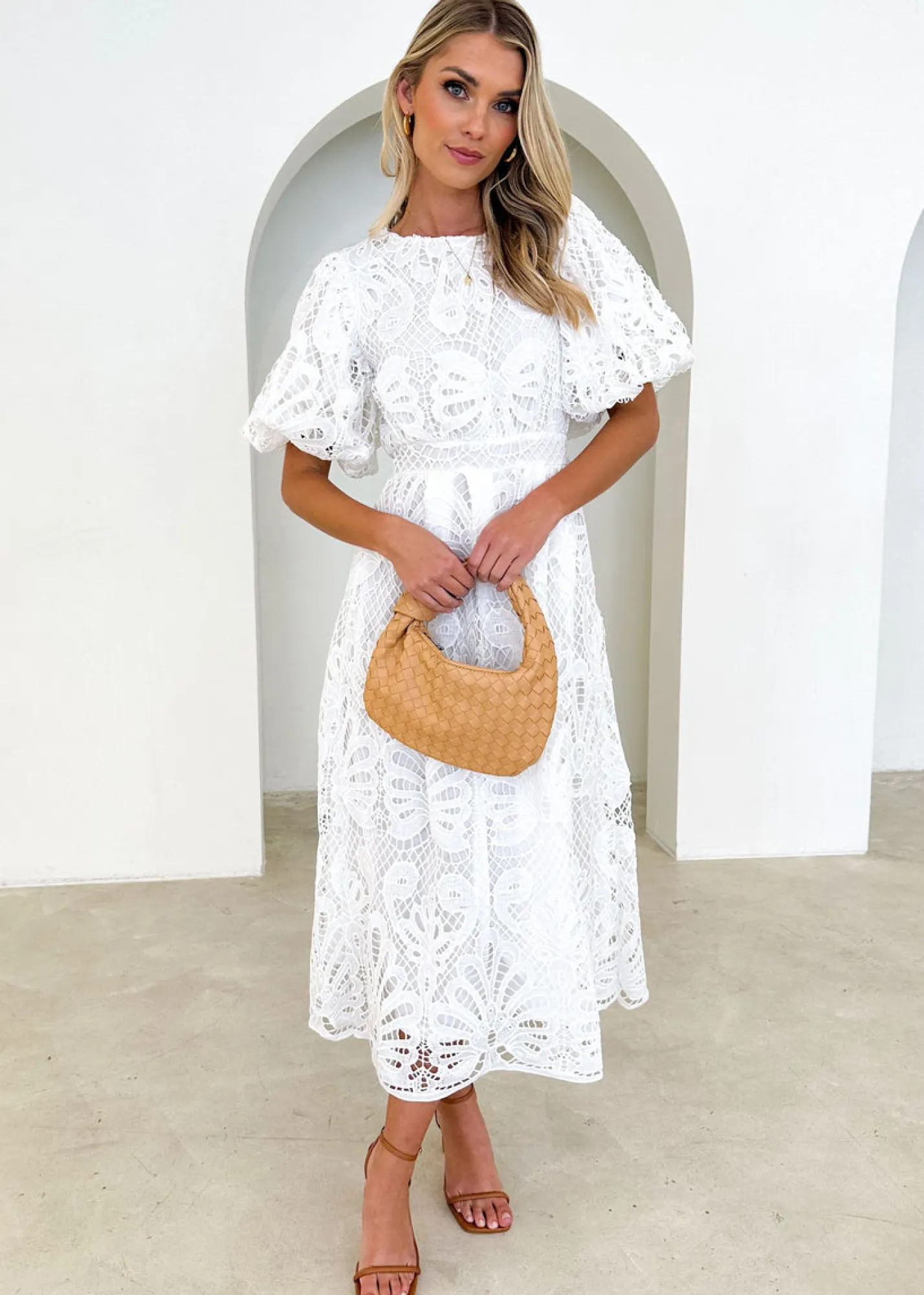 Women Gingham & Heels Midi>Lisa Lace Midi Dress