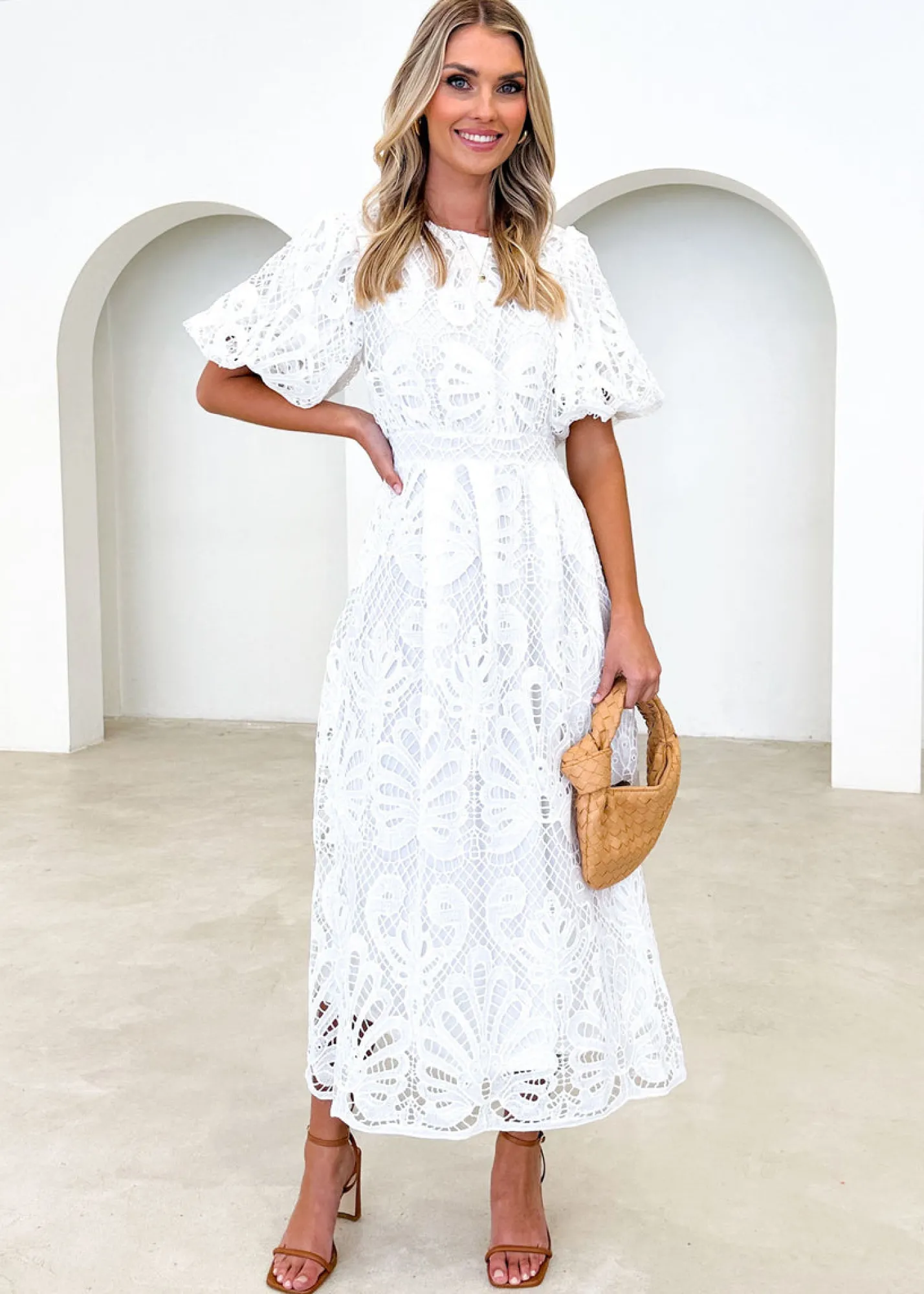 Women Gingham & Heels Midi>Lisa Lace Midi Dress