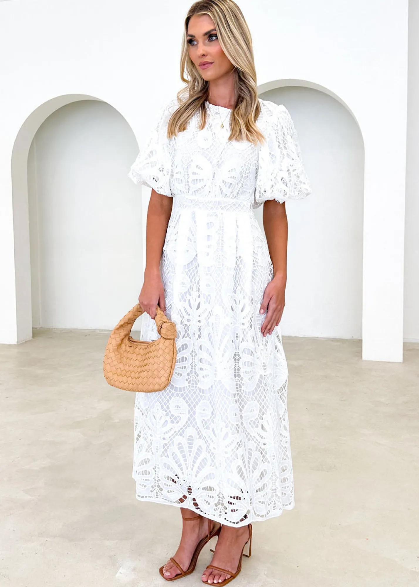 Women Gingham & Heels Midi>Lisa Lace Midi Dress