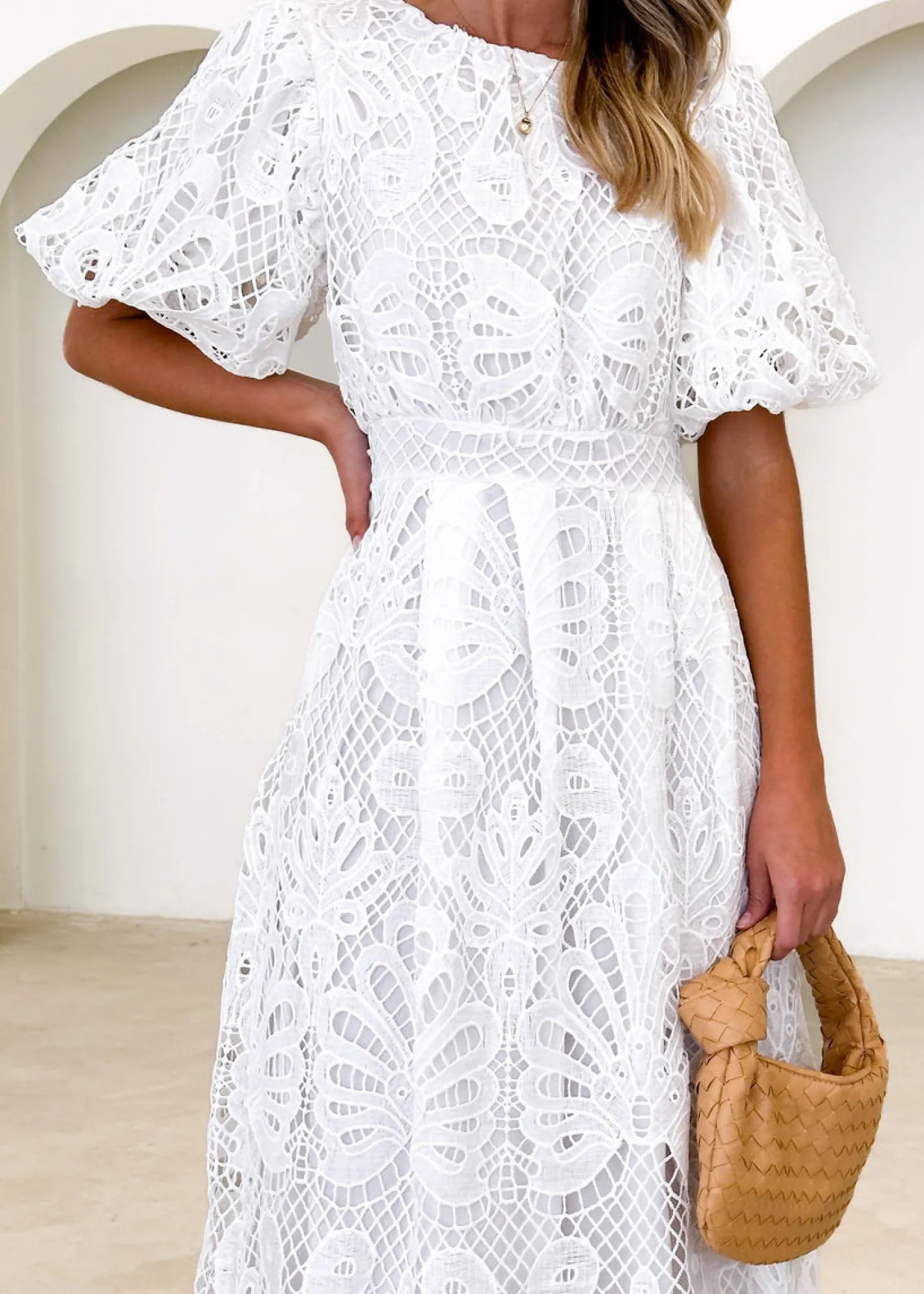 Women Gingham & Heels Midi>Lisa Lace Midi Dress