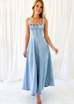 Women Gingham & Heels Midi>Lynda Stretch Denim Midi Dress