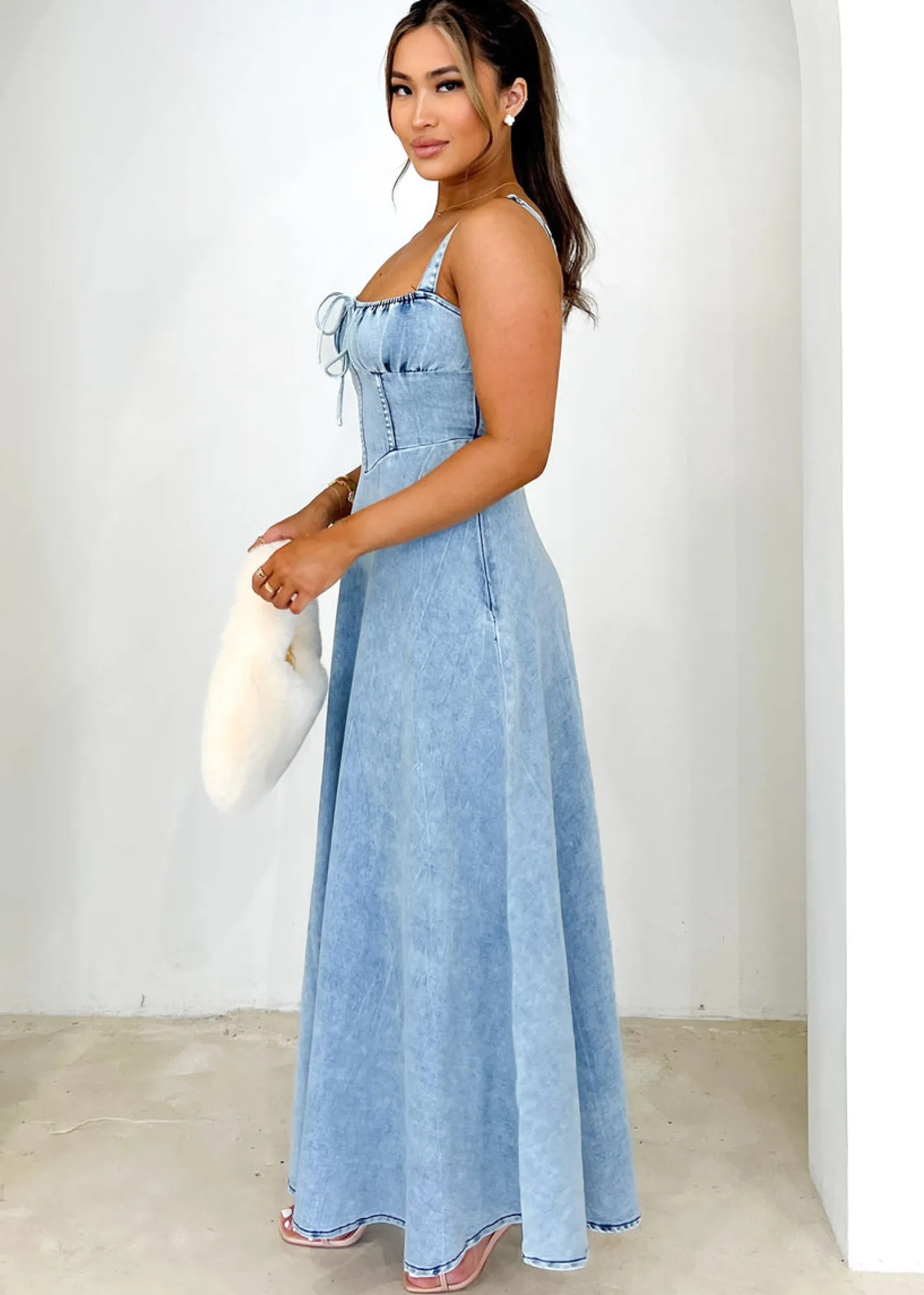 Women Gingham & Heels Midi>Lynda Stretch Denim Midi Dress