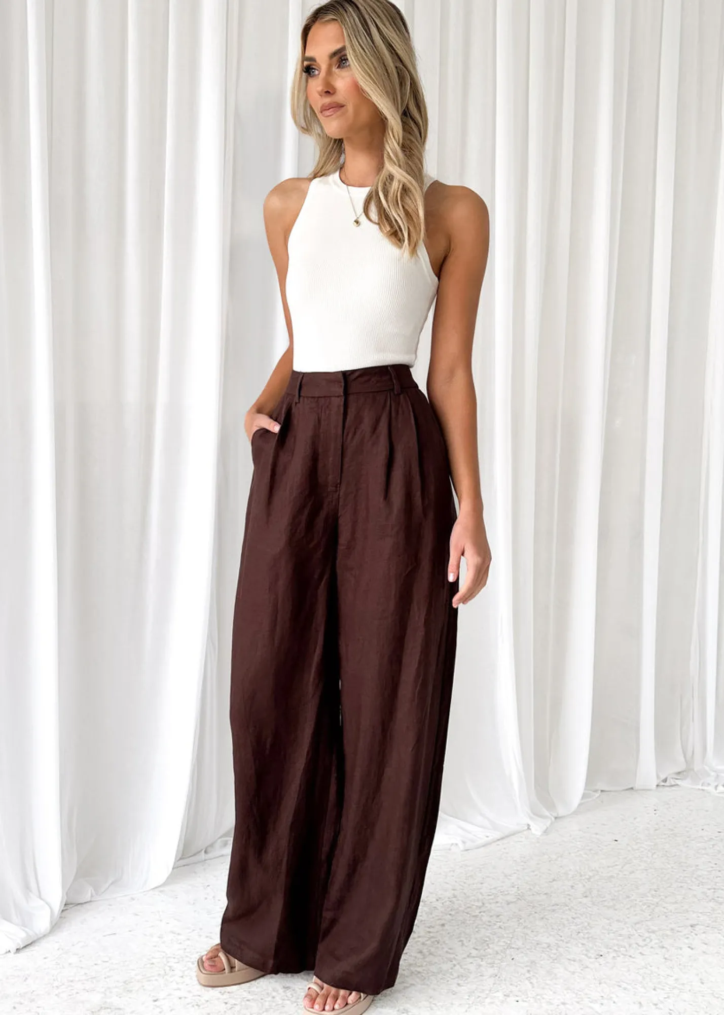 Women Gingham & Heels Pants>Meivi Linen Pants