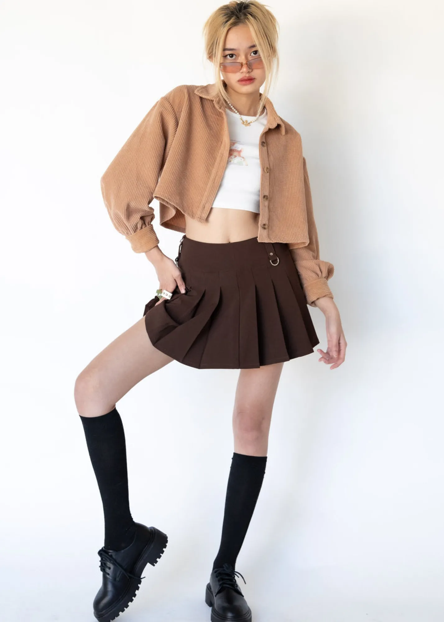 Women Gingham & Heels Crops>Name Drop Cord Crop