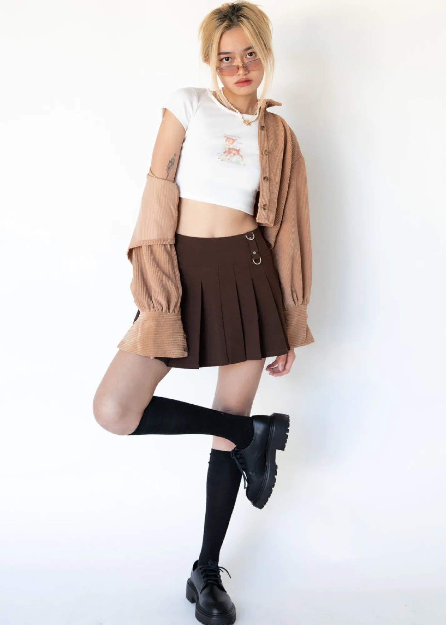 Women Gingham & Heels Crops>Name Drop Cord Crop