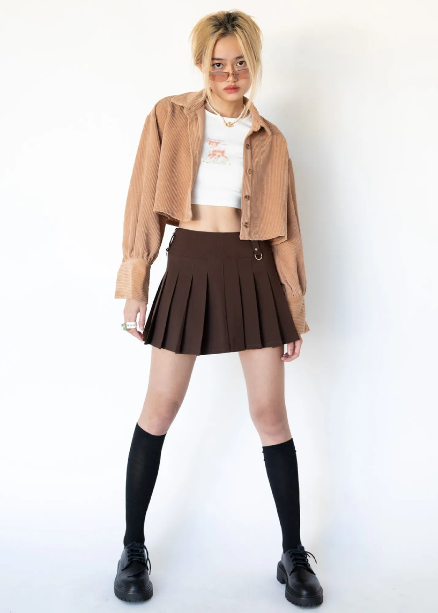 Women Gingham & Heels Crops>Name Drop Cord Crop