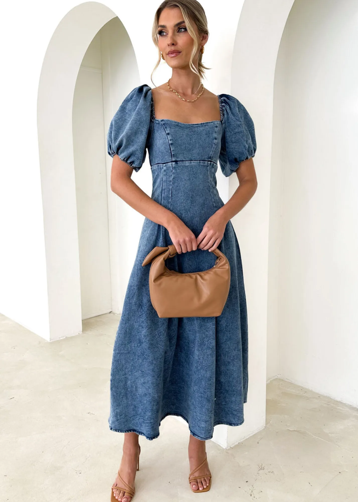 Women Gingham & Heels Maxi>Netta Denim Maxi Dress