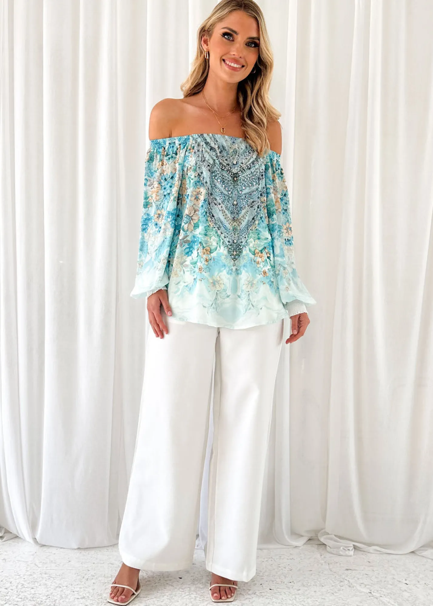 Women Gingham & Heels Blouses>Ohana Off Shoulder Blouse