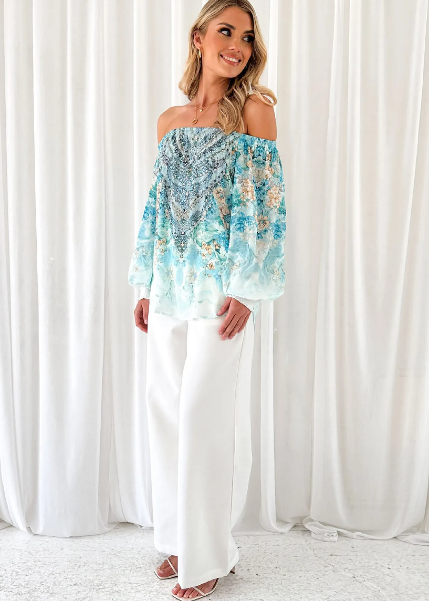Women Gingham & Heels Blouses>Ohana Off Shoulder Blouse