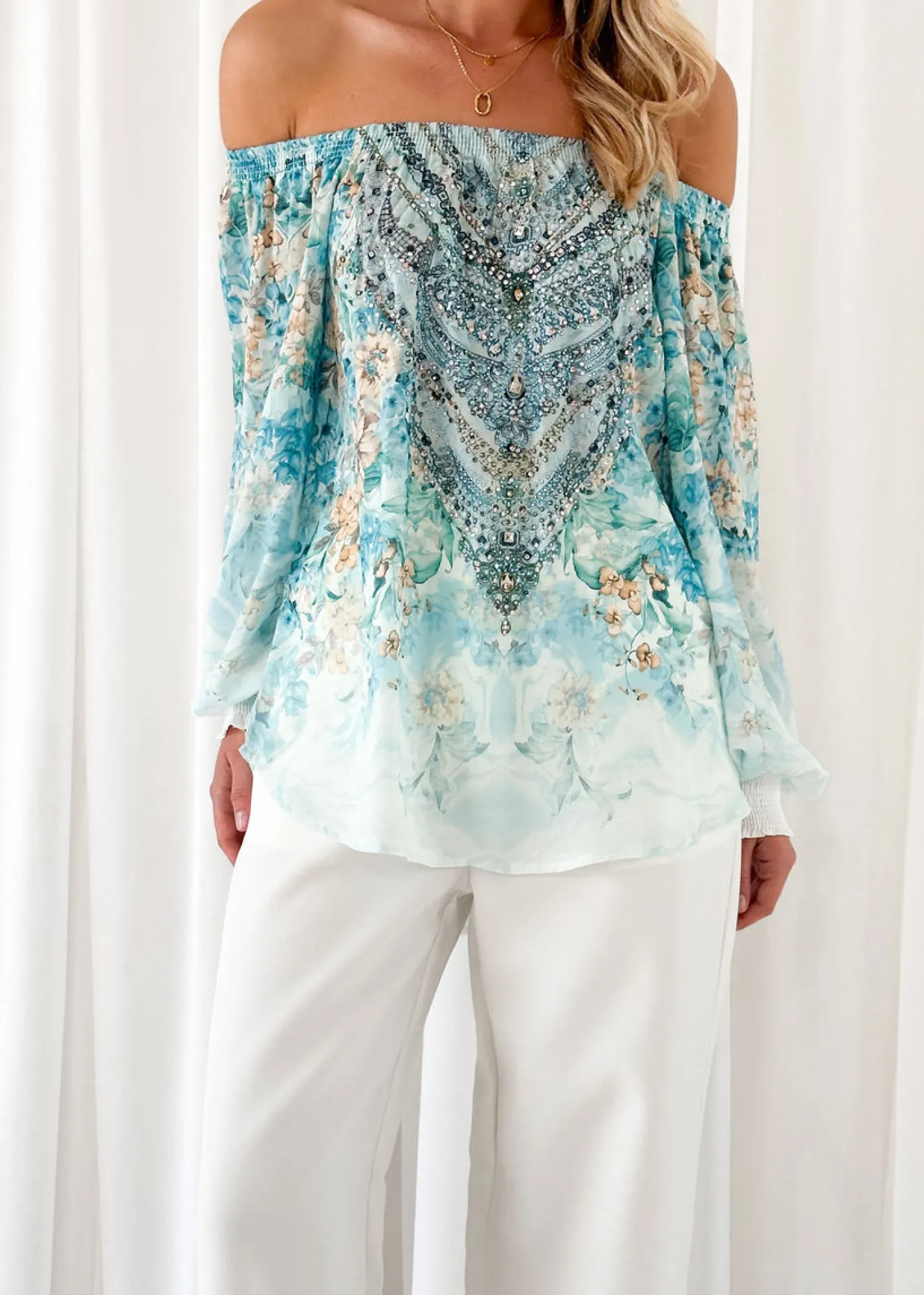 Women Gingham & Heels Blouses>Ohana Off Shoulder Blouse