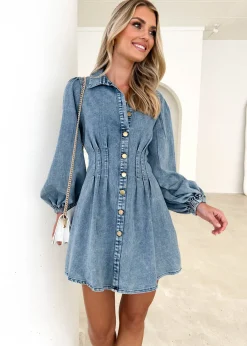 Women Gingham & Heels Short>Oralia Denim Dress