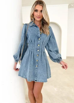 Women Gingham & Heels Short>Oralia Denim Dress